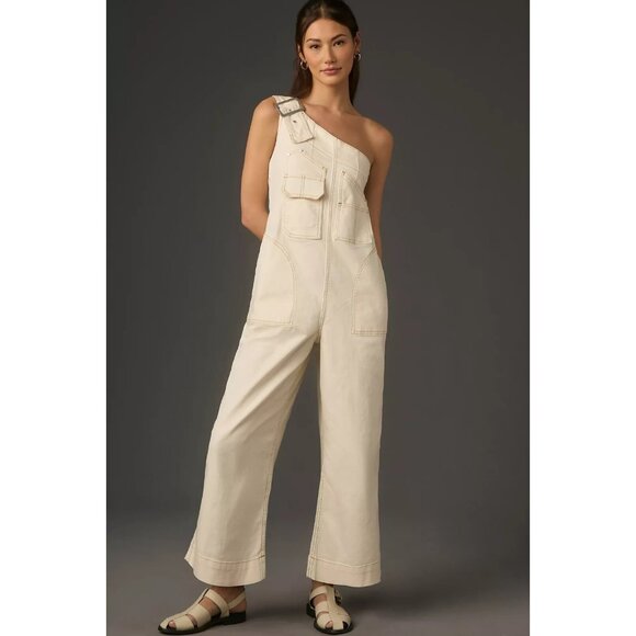 Pilcro One-Shoulder Utility Overalls Ivory XL Tall - Picture 1 of 3